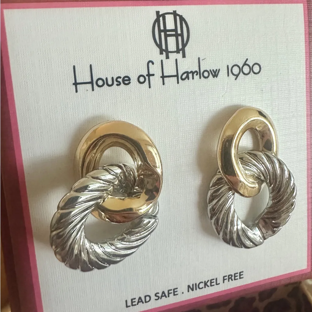 House of Harlow Gold and Silver Twisted Hoop Earrings - Image 2
