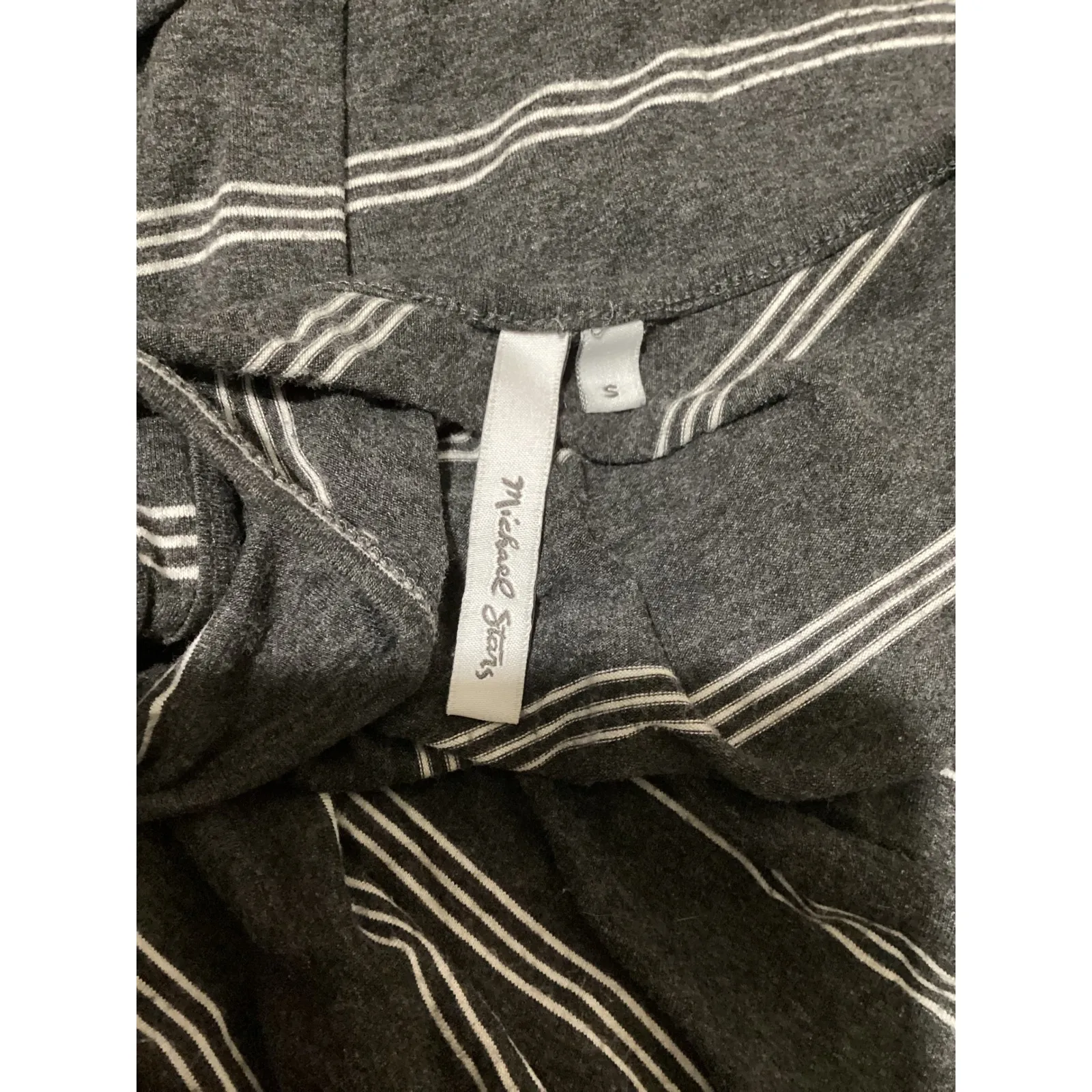 Michael Stars Maxi Dress Striped Sleeveless Drawstring Waist Midi Grey White S - Image 4