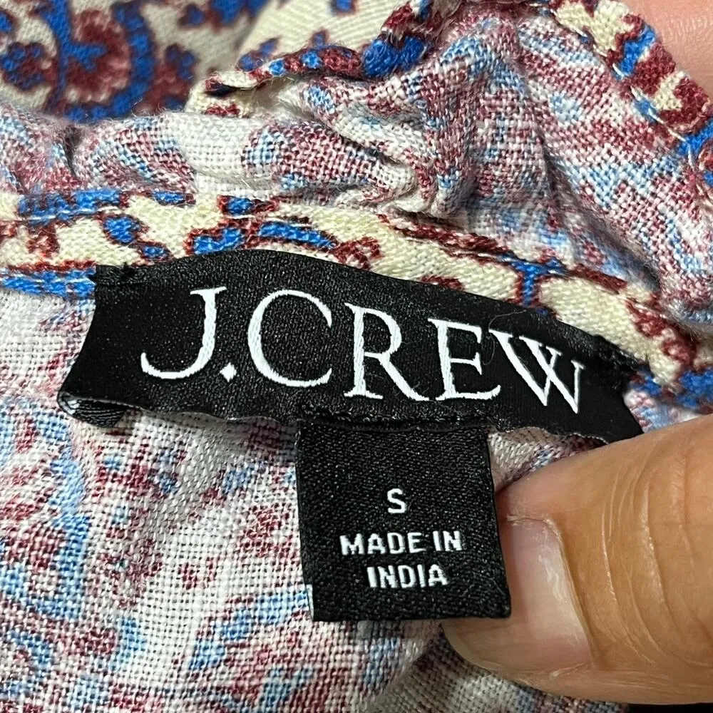 J. Crew Women's Linen Floral Ruffle Mock Neck Sleeveless Fleur Top Size Small - Image 4