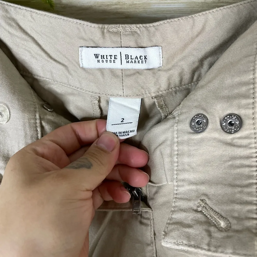 WHBM Khaki Tan Y2K Cropped Lace Up Hem Cargo Pants - Image 2