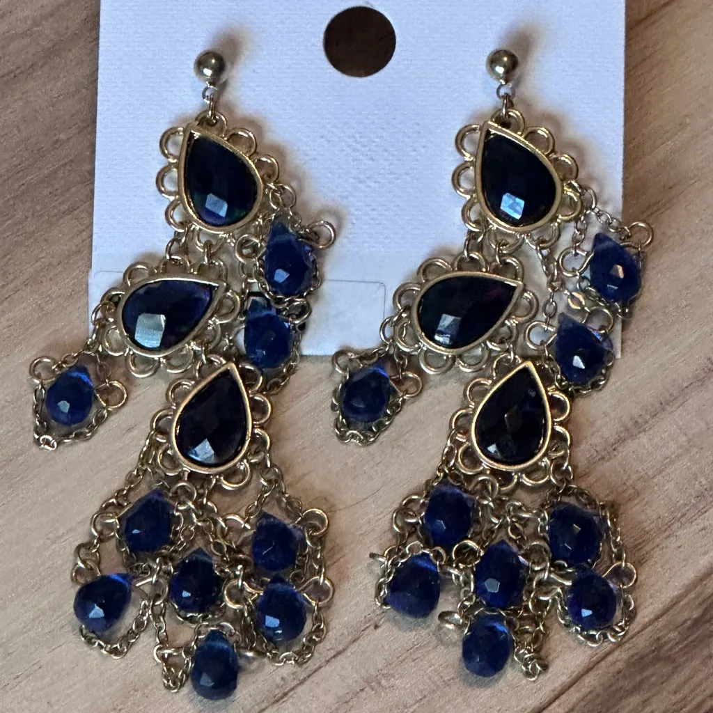 Charter Club Gold and Deep Blue Chandelier Earrings - Image 4