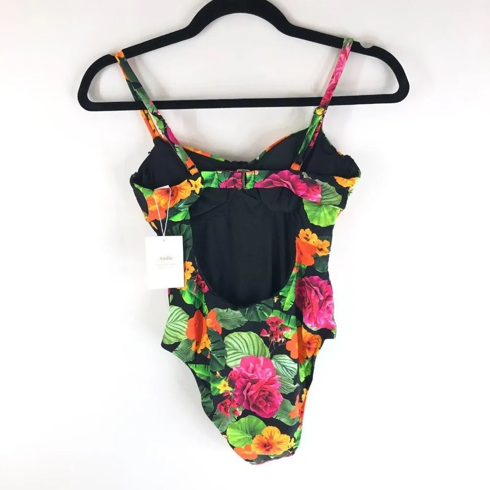 Andie Swim Bermuda One Piece Swimsuit Underwire Cut Out Back Tropical Floral XS - Image 4