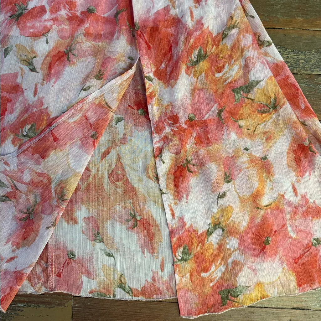 Alexa B Nites Summer Floral Shimmery Coral Lightweight Maxi Dress ~ Size 6P 💚🍄 Orange - Image 8