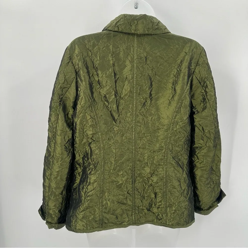 CHICOS Blazer Jacket Green Taffeta 3 Button Chicos Size 1 (US M 8) Lined Party - Image 2