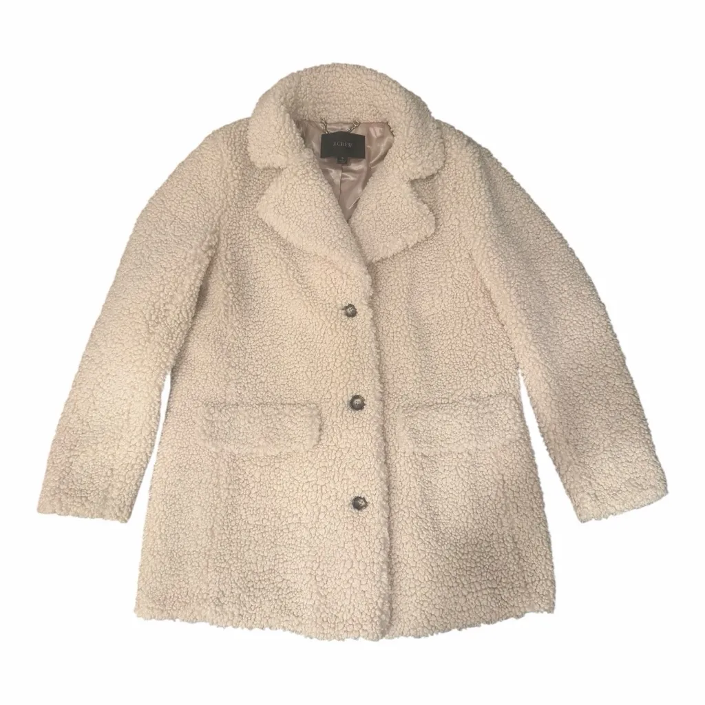 J. Crew Teddy Sherpa Jacket Ivory Button Up Faux Fur Coat size small - Image 4