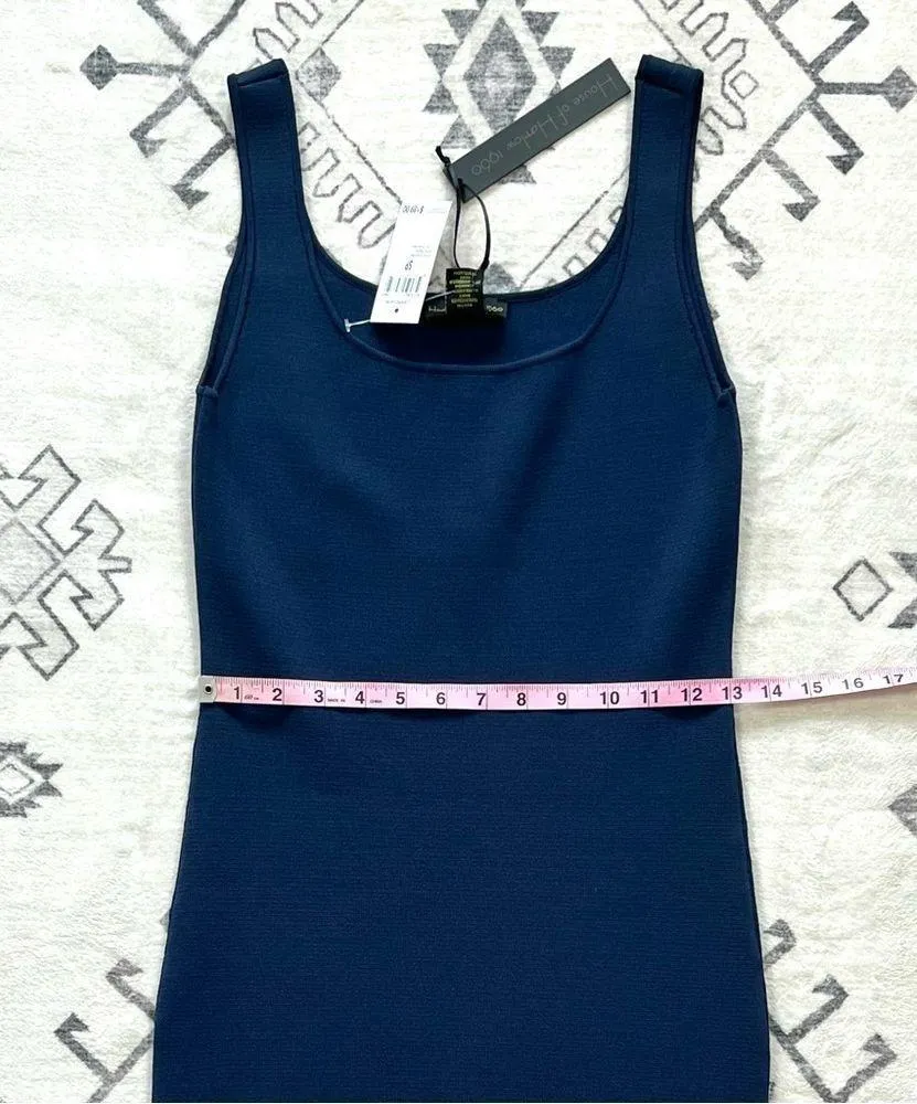 House of Harlow 1960 Navy Scoop Neck Knit Compression Bodycon Midi Dress Small - Image 6