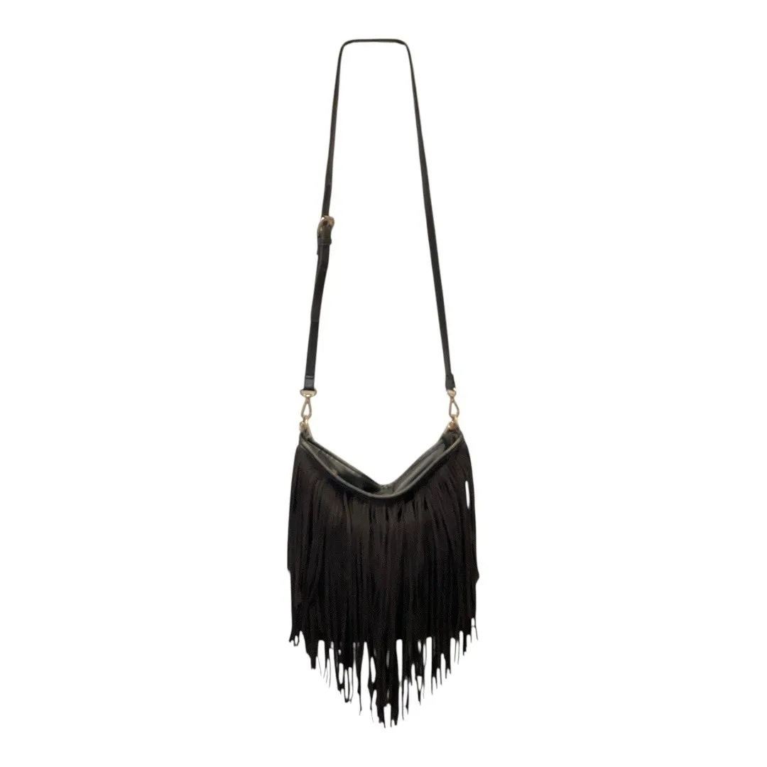 Express Black Fringe Crossbody Hobo Bag Faux Suede Boho Western - Image 2