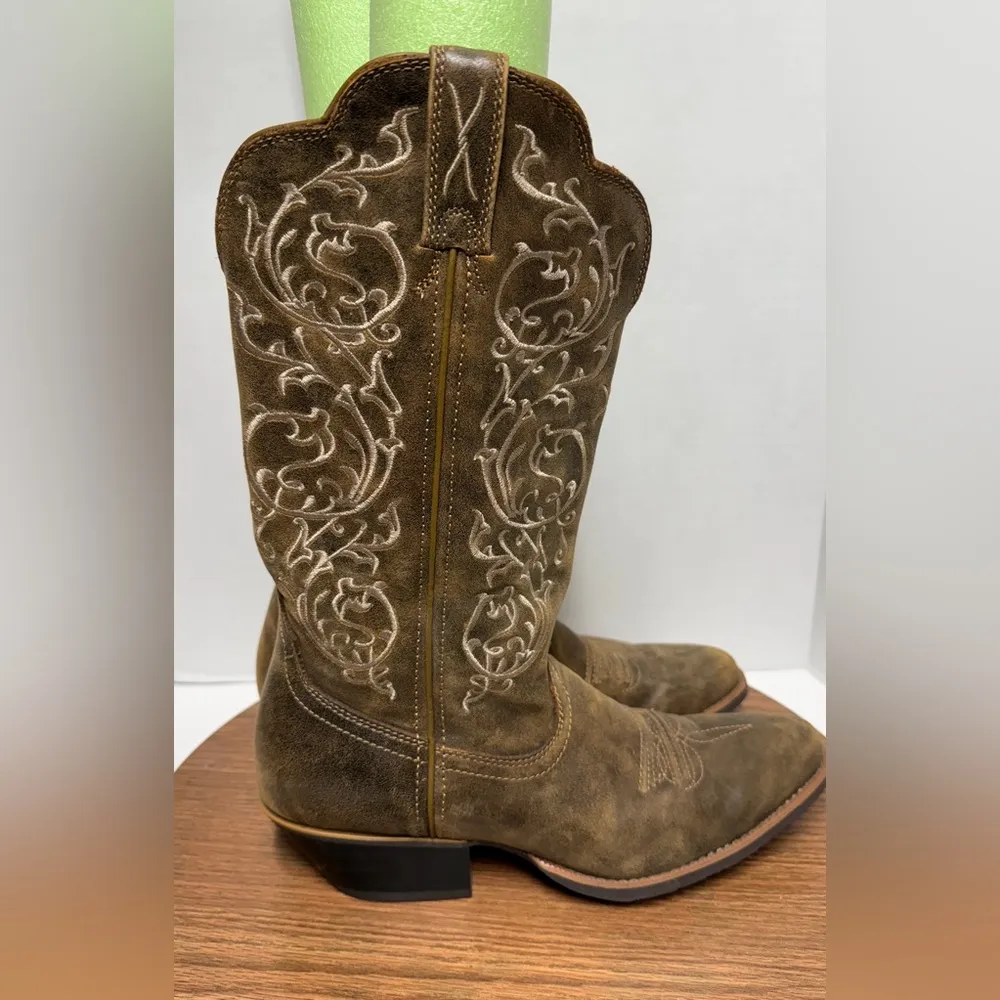 Twisted X Womens Embroidered Brown Tan Leather Distressed Cowboy/girl Boots 8.5 - Image 3