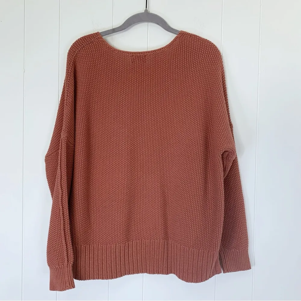 Brick Red V-Neck Pullover Sweater L - Image 2