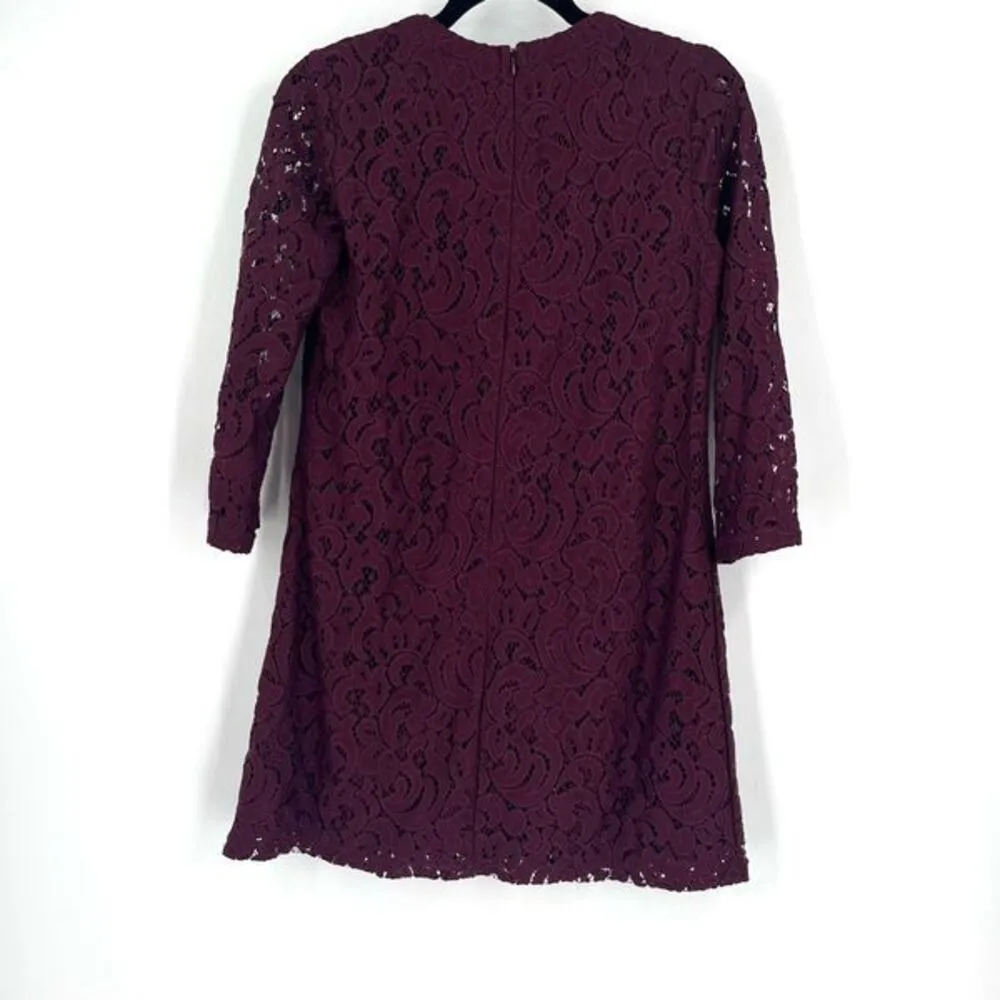Xhilaration Lace Dress Burgundy Bell Sleeve Lace Up Neck Mini XS Goth Witchy - Image 4