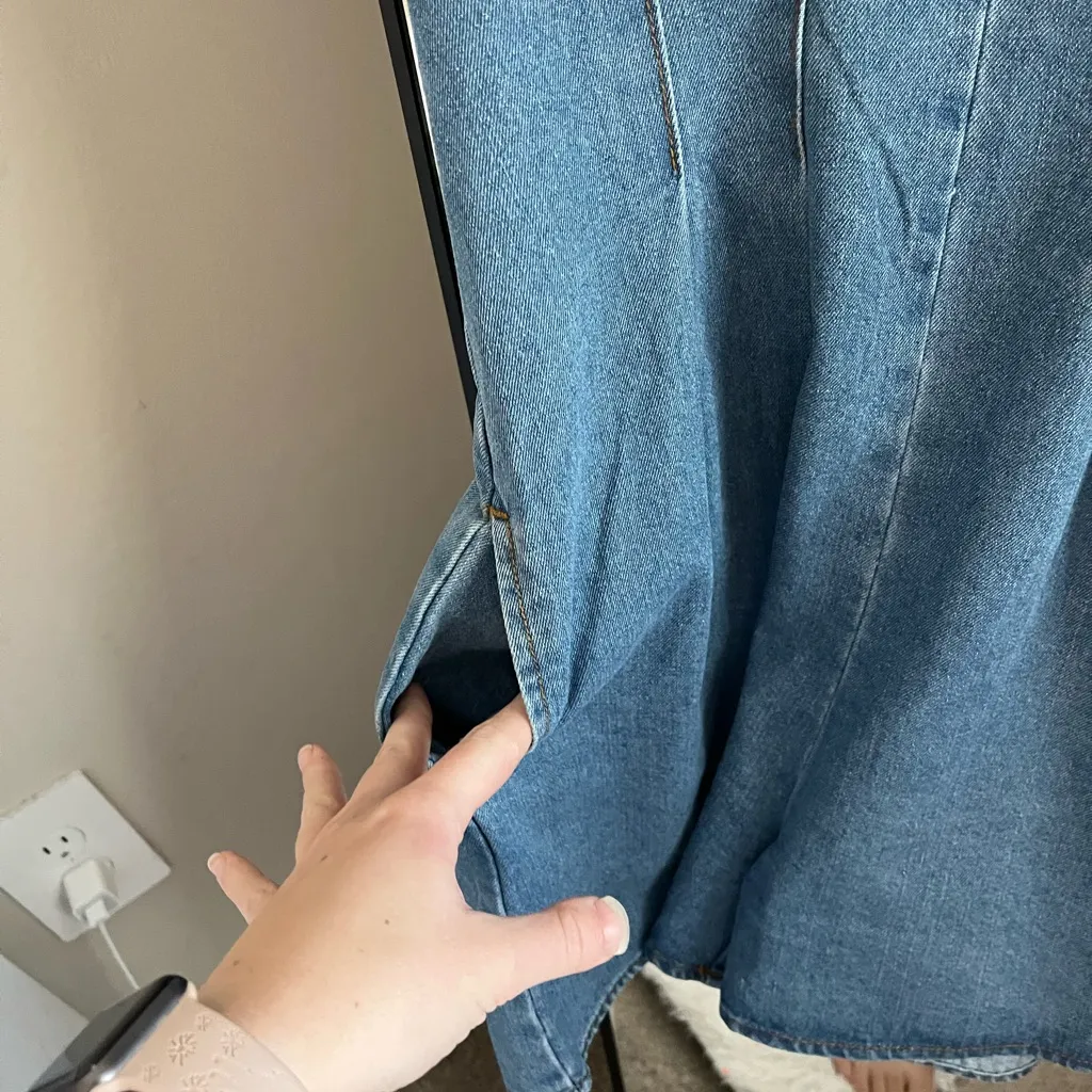 MABLE GUINEVERE RUFFLE SLEEVE DENIM ROMPER Blue - Image 6