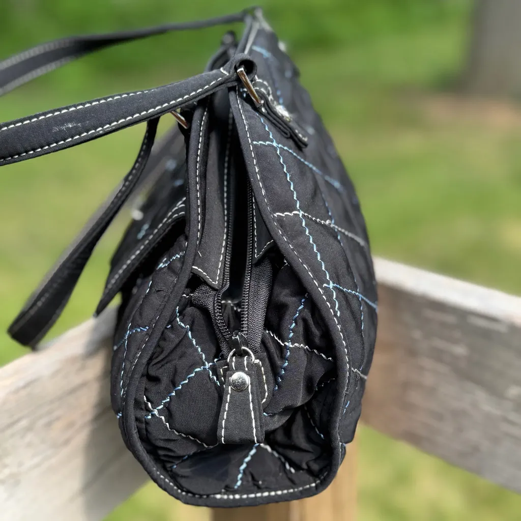 Vera Bradley Black Sausalito Microfiber Handbag with Blue Stitch Detail - Image 6