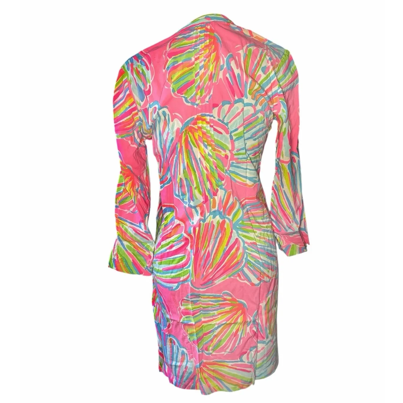 Lilly Pulitzer  3/4 Sleeve Dress Small Pink Blue White Green Button Down - Image 2