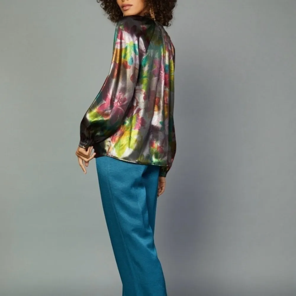 Anthropologie Current Air Goldie Metallic Floral Long Sleeve Blouse Size XS - Image 4