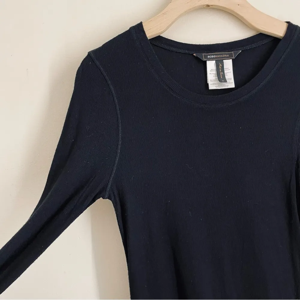 BCBG Maxazria Long Sleeve Ribbed Bodycon Dress Black size M - Image 5