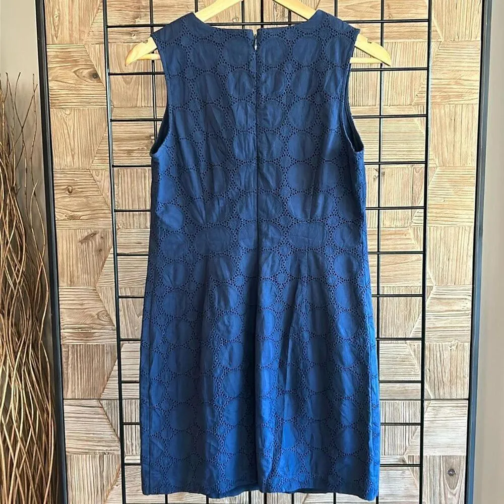 Banana Republic Womens Sheath Dress 4P Navy Blue Sleeveless Eyelet Career - Image 3