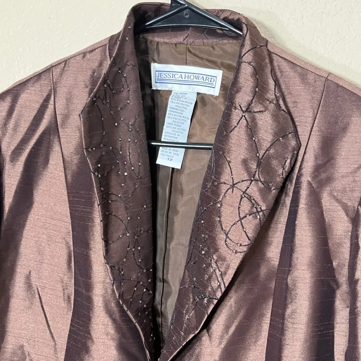 Vintage Jessica Howard Women's Brown Beaded Collar Blazer Jacket Size 12 - Image 2