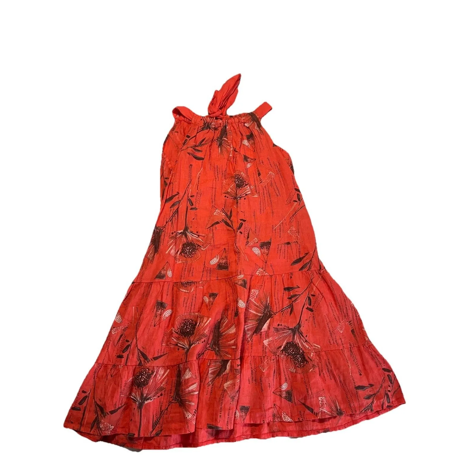 Bellambra Linen Tie Neck Midi Dress Blue Tie Dye Made in Italy Size M Red Size M - Image 5