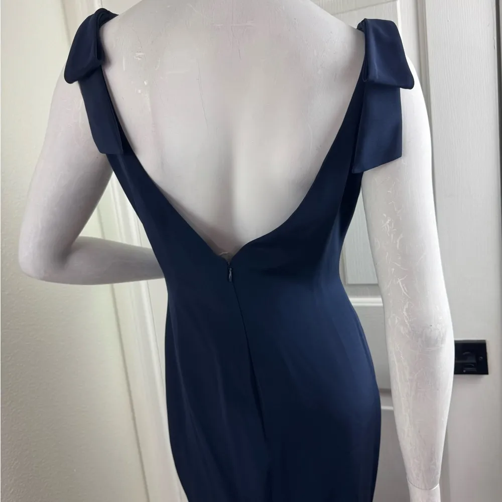 Randolph Duke 1990s Vintage Navy Blue Sz 8 Jersey Asymmetrical Grecian Gown #191 - Image 8