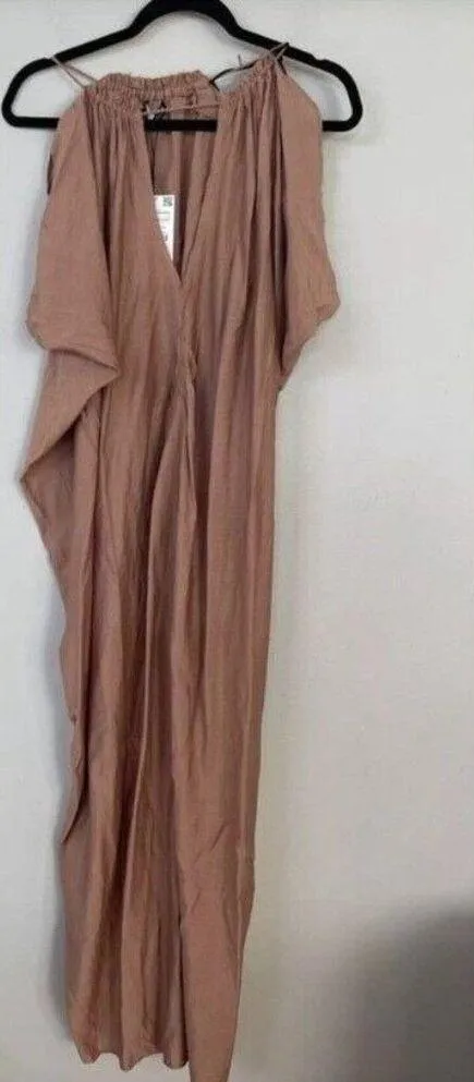 Zara Tan Halter Maxi Dress With Drawstring Back Detail Boho - Size XS - Image 6