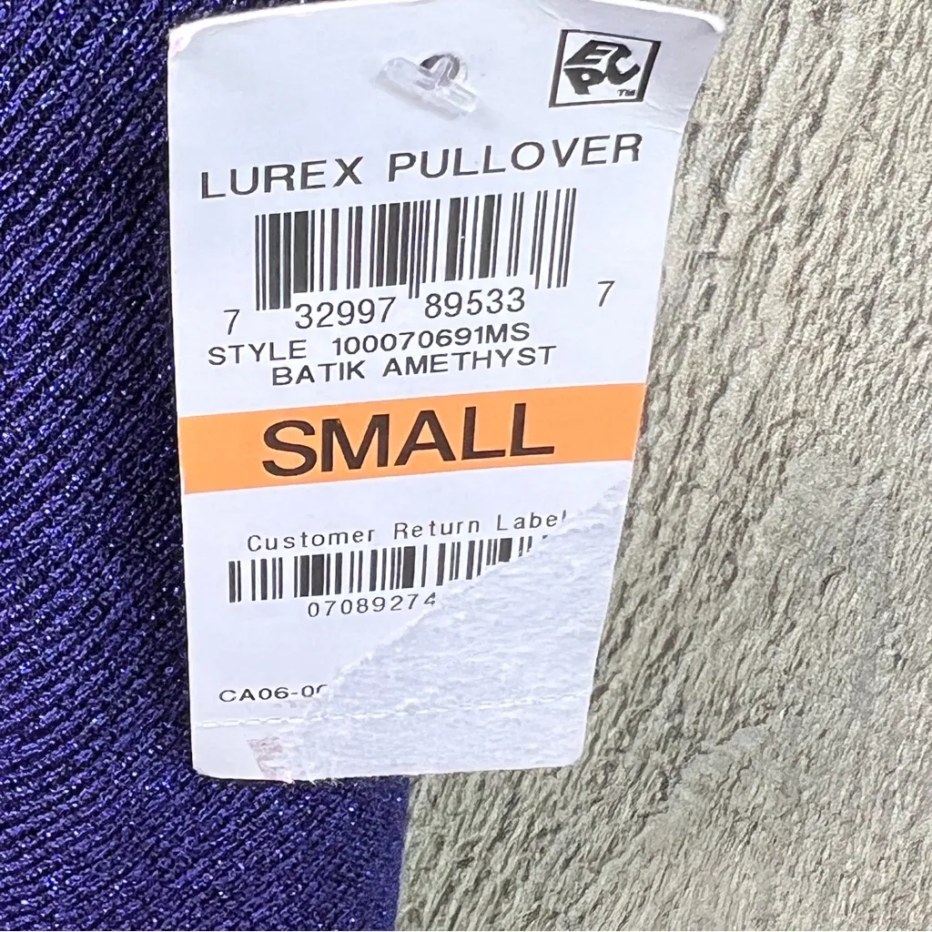 Alfani Size Small Metallic Purple Asymmetrical Pullover Crewneck Knit Sweater - Image 7