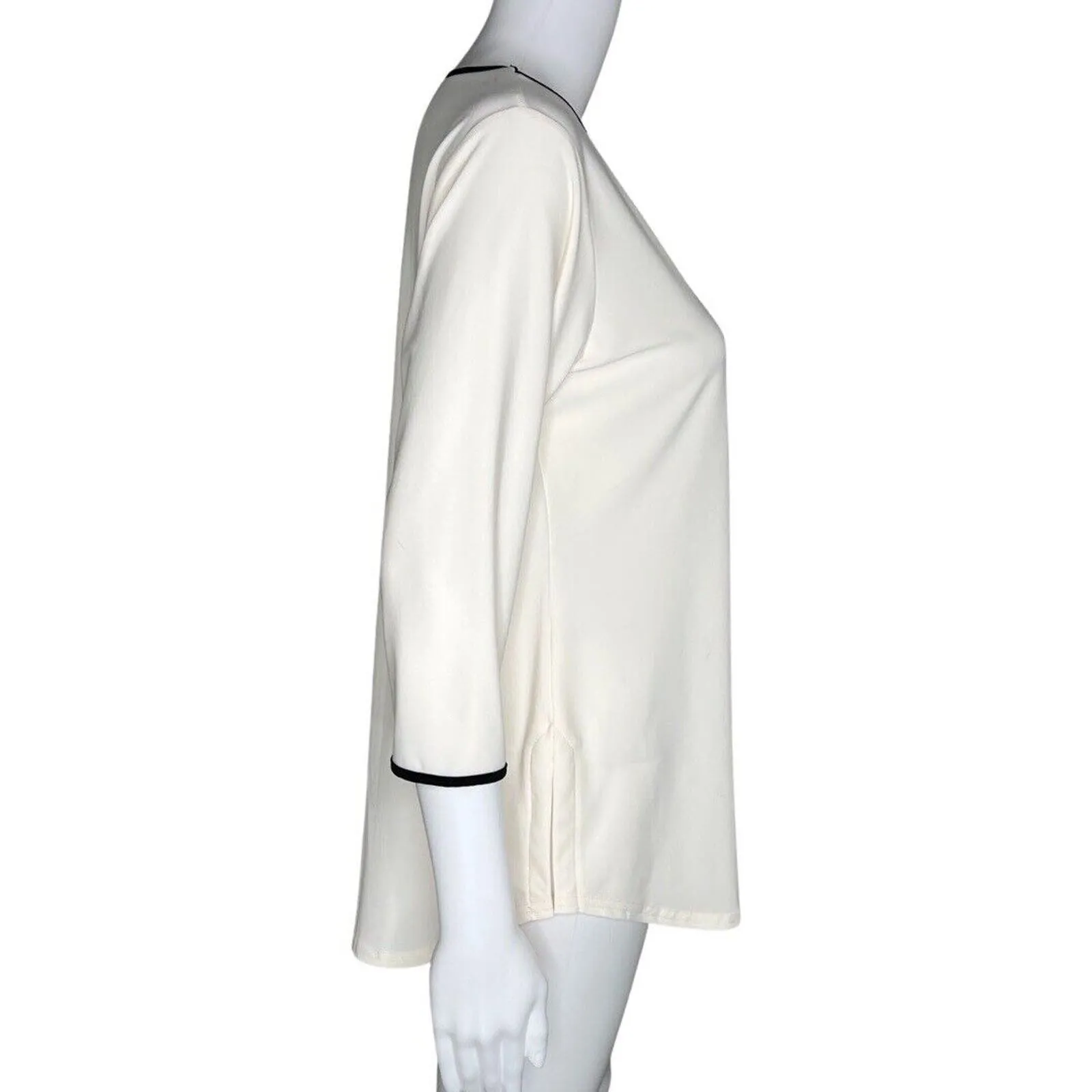 Sympli Tunic Top Womens 8‎ White Black Trim Minimalist Modern Casual Chic - Image 2
