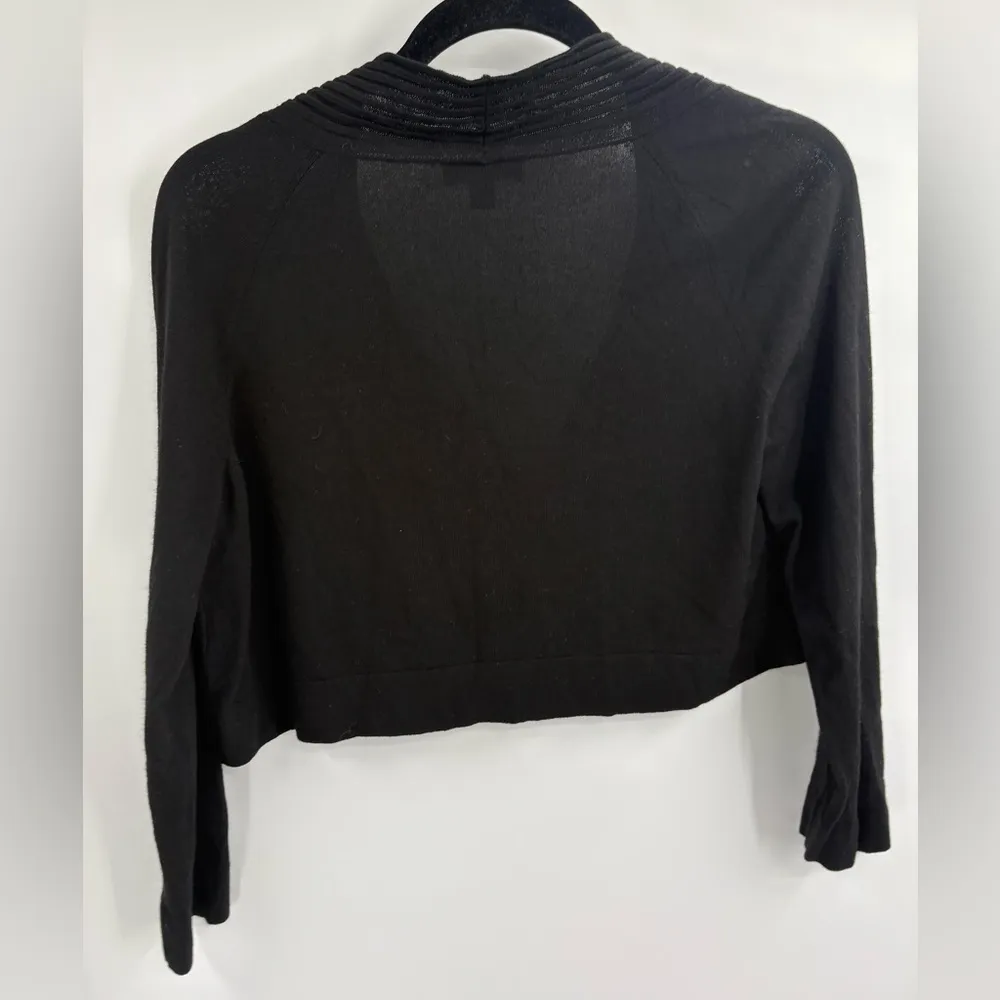 Saks fifth avenue black knit sweater cardigan trim hook closure size medium - Image 7