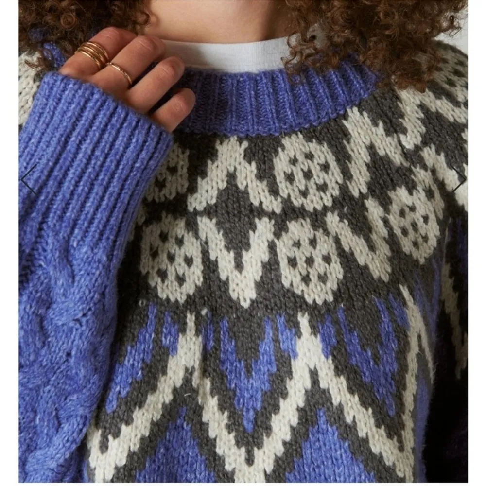 NWT Lucky Brand Women's Fair Isle Cable Knit Crewneck Sweater - Image 6
