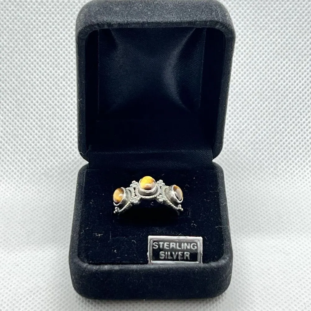 NIB Sterling Silver Three Stone Tiger's Eye Ring - Image 4