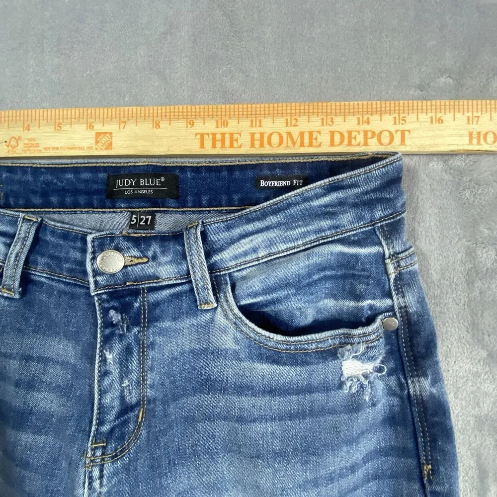 Judy Blue Jeans Womens Sz 5/27 Juniors Boyfriend Fit Ripped Straight Leg Cropped - Image 11