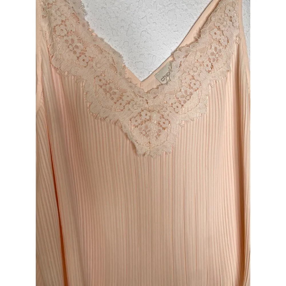 Chico’s Peach Pink Lace Convertible Ribbed Clam Shell Tank EUC Sz Lg Women’s - Image 2