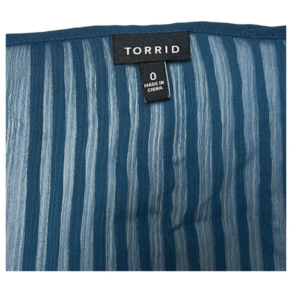 Torrid Top Womens L Sheer Chiffon V Neck Pintuck 3/4 Ruched Sleeves Green - Image 8