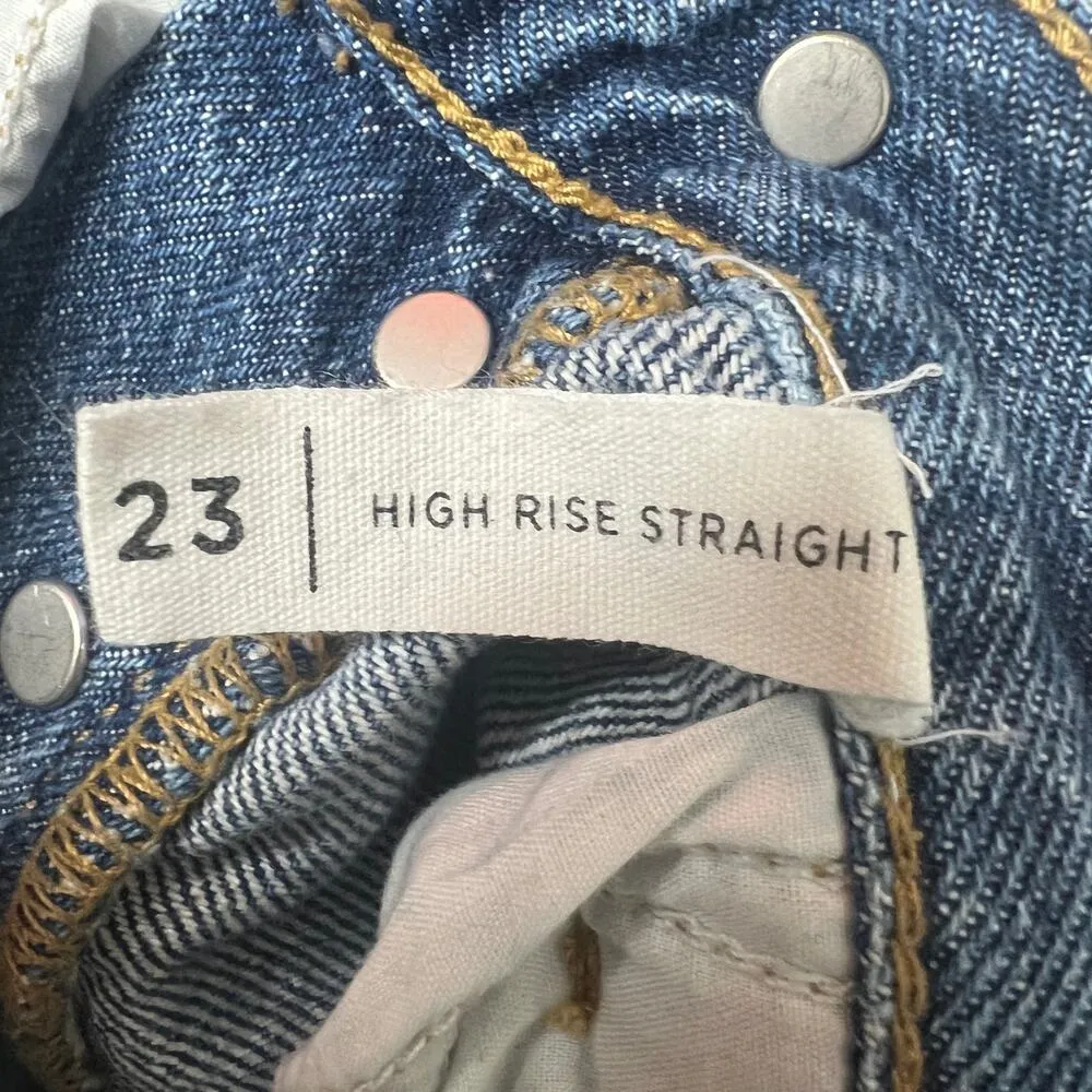 PacSun Color Block High Rise Straight Women's Blue Jeans Size 23 Button Fly - Image 9