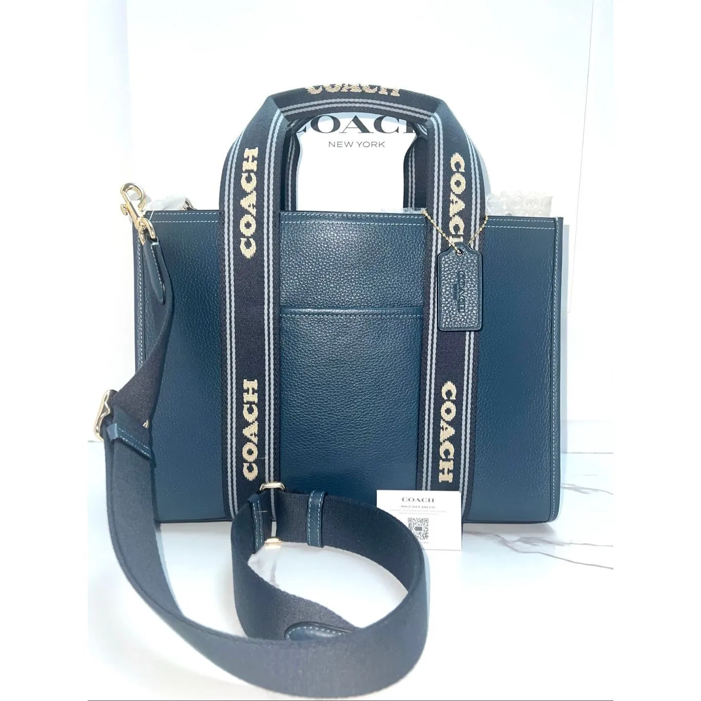 🔥🎁NWT! Coach Smith Tote Handbag Pebble Leather Denim Blue CBM10 Msrp:$428.00 - Image 6