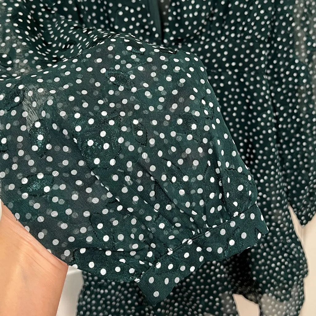 NEW Sage the Label Layla Green Ruffle Polka Dot Belted Mini Dress - Image 6