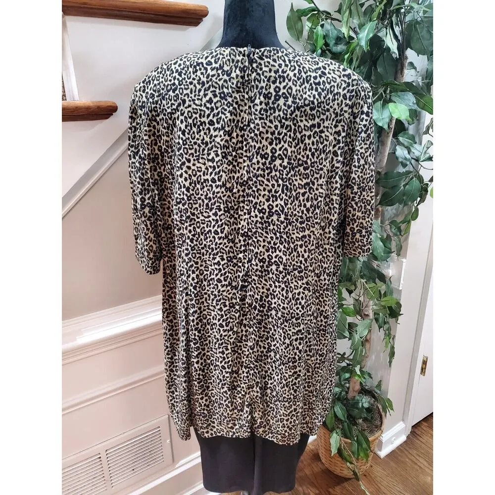 Vintage August Max Animal Print Rayon Half Sleeve Knee Length Dress Size 18 Black - Image 6