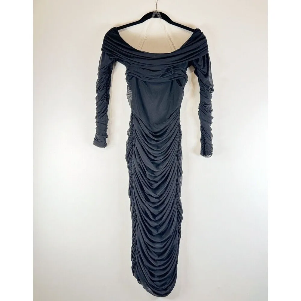 House of CB Womens Dress Black Anais Off The Shoulder Long Sleeve Ruched Size XS - Image 12