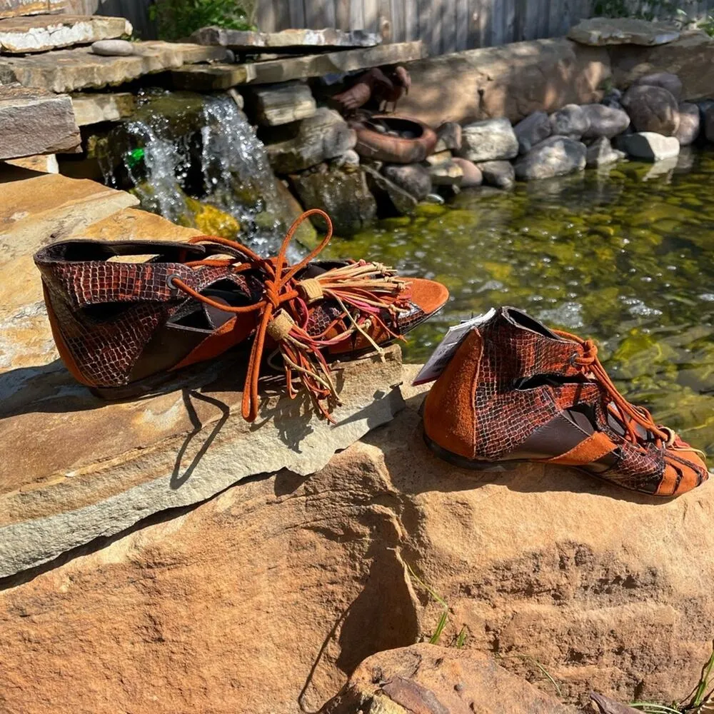 Zara Women Snakeskin Leather & suede with Tassel Lace Up Sandals New size 37/6.5 - Image 2