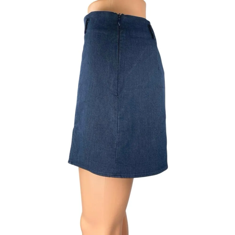 Zara Blue High Waisted Front Slit Zip Mini Straight Pencil Denim Skirt Skort MN - Image 2