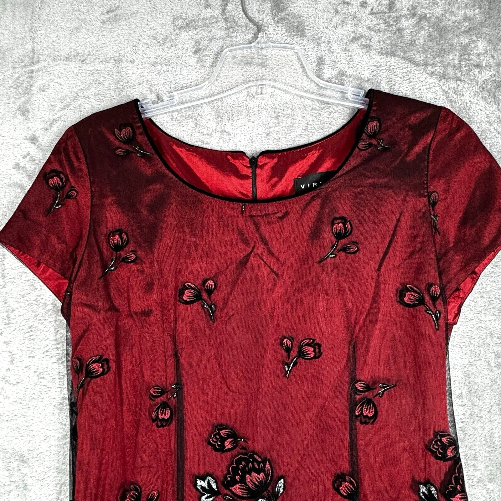 Virgo Dress Womens 10 Red Black‎ Floral Sequin Mesh Dark Witchcore Whismygoth - Image 5