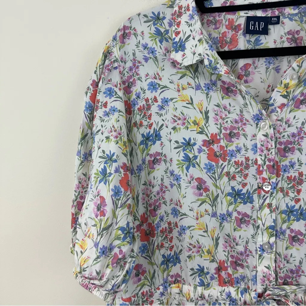 GAP Multicolor Puff Sleeve Floral Midi Shirt Dress Size XXL - Image 4
