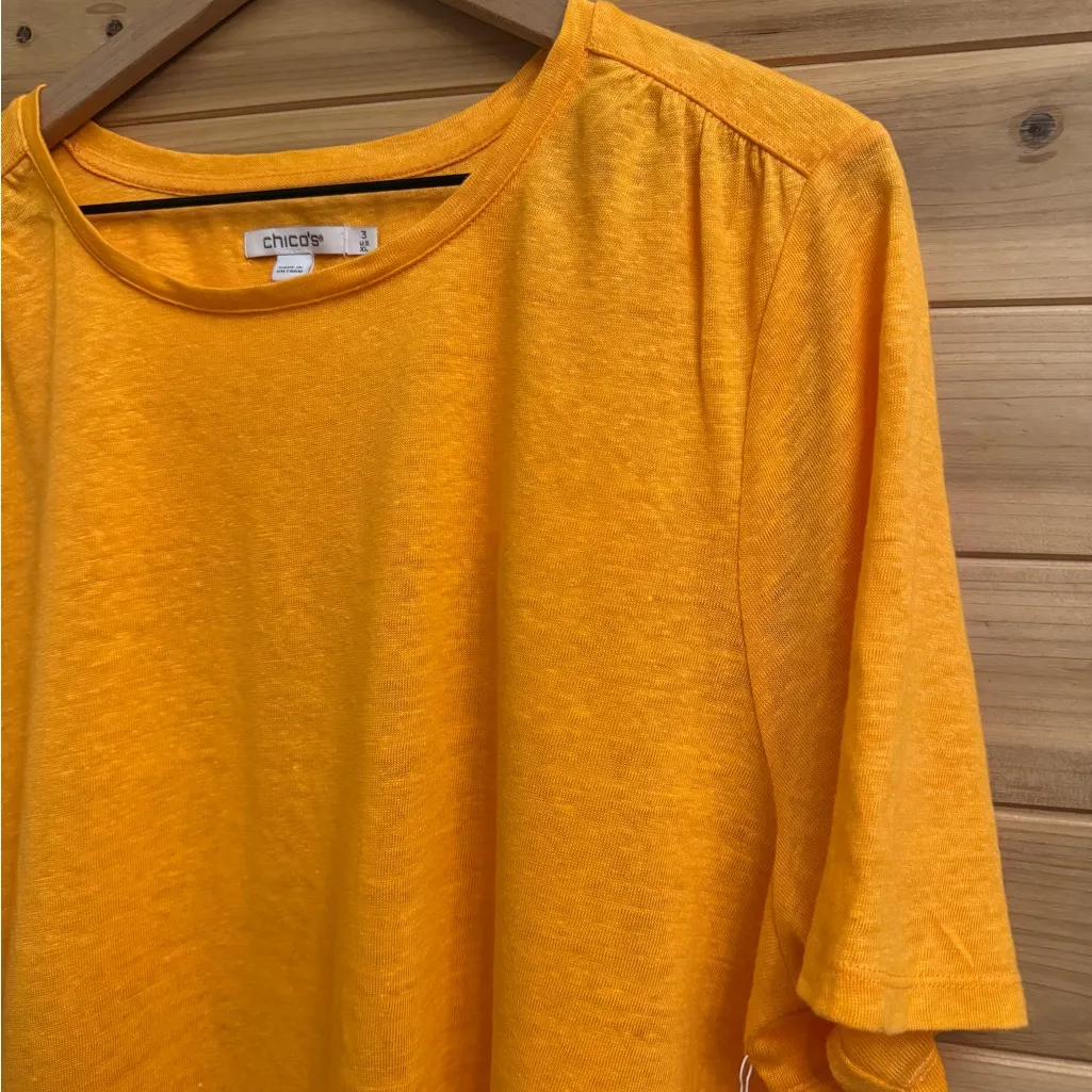 NWT Chicos Size 3/XL Bright Orange Linen High Low Tiered Back Slub Shirt - Image 5