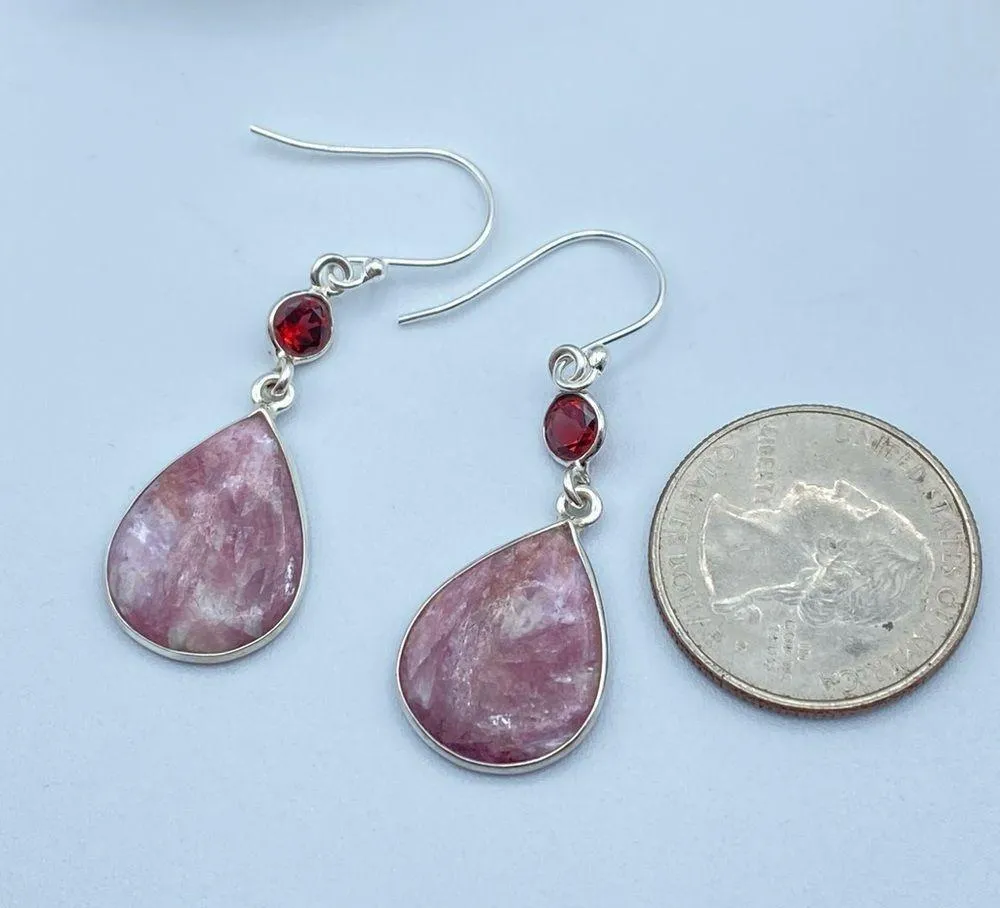 Sterling Silver Natural Rubellite Pink Tourmaline With Quartz Earrings - Image 5