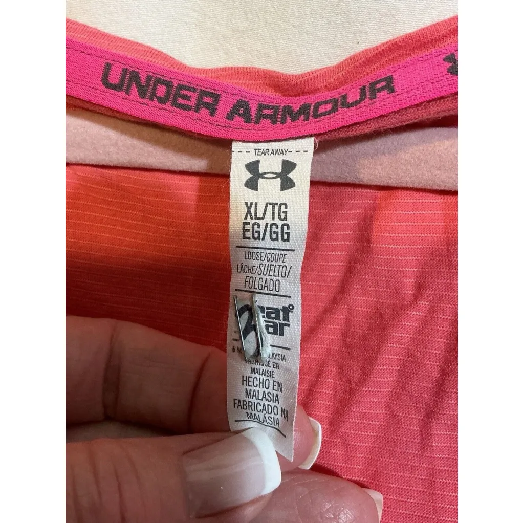 Woman’s Under Armour Heatgear Short Sleeve Melon Color Active Wear T Shirt Xl - Image 7