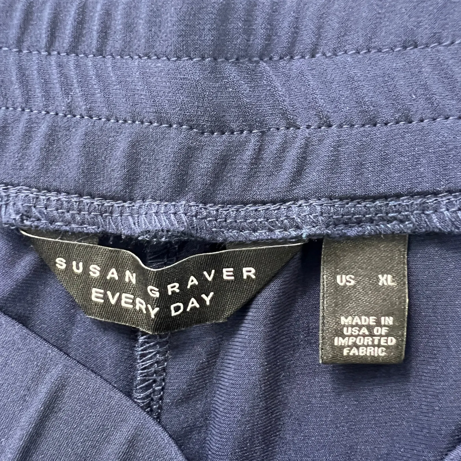 Susan Graver Everyday Wide Leg Crop Pants XL Navy Blue Cold Liquid Knit Pull-On - Image 7