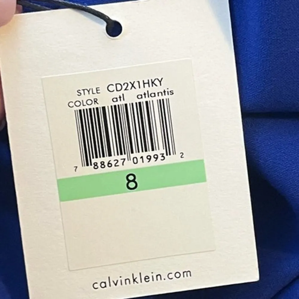 Calvin Klein Sheath Dress Ruffle Front Sleeveless Royal Blue Women's Size 8 - Image 12