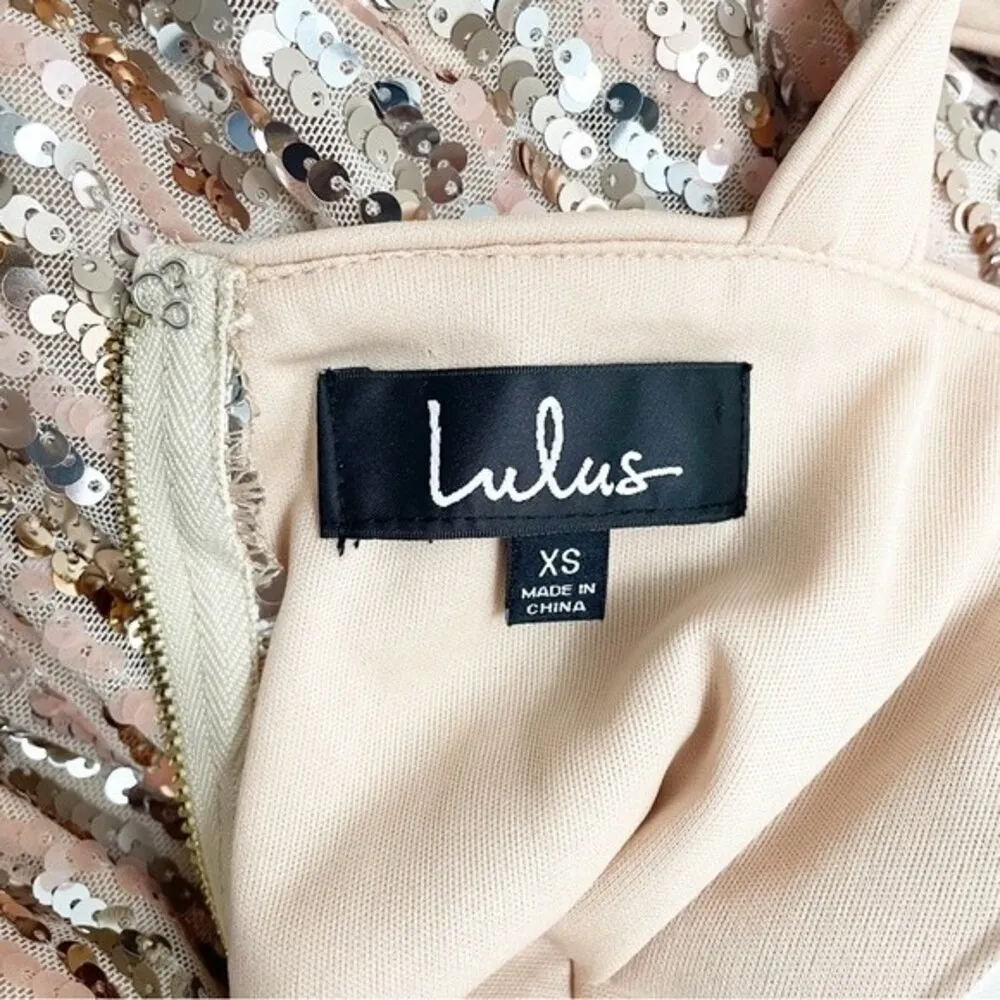 Lulus Sequined Skater Dress Women’s Size XS Throw Some Glitter Rose Gold Wedding - Image 10