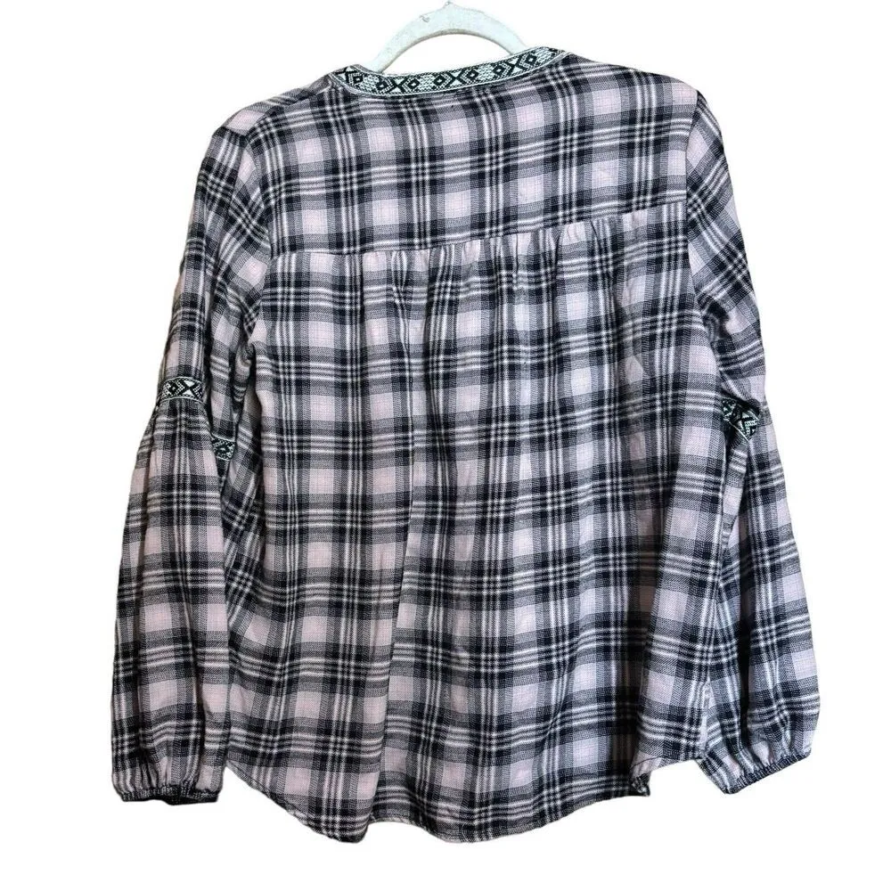 Knox Rose Top Womens Medium Multicolor Plaid Split Neck Popover Blouse - Image 6