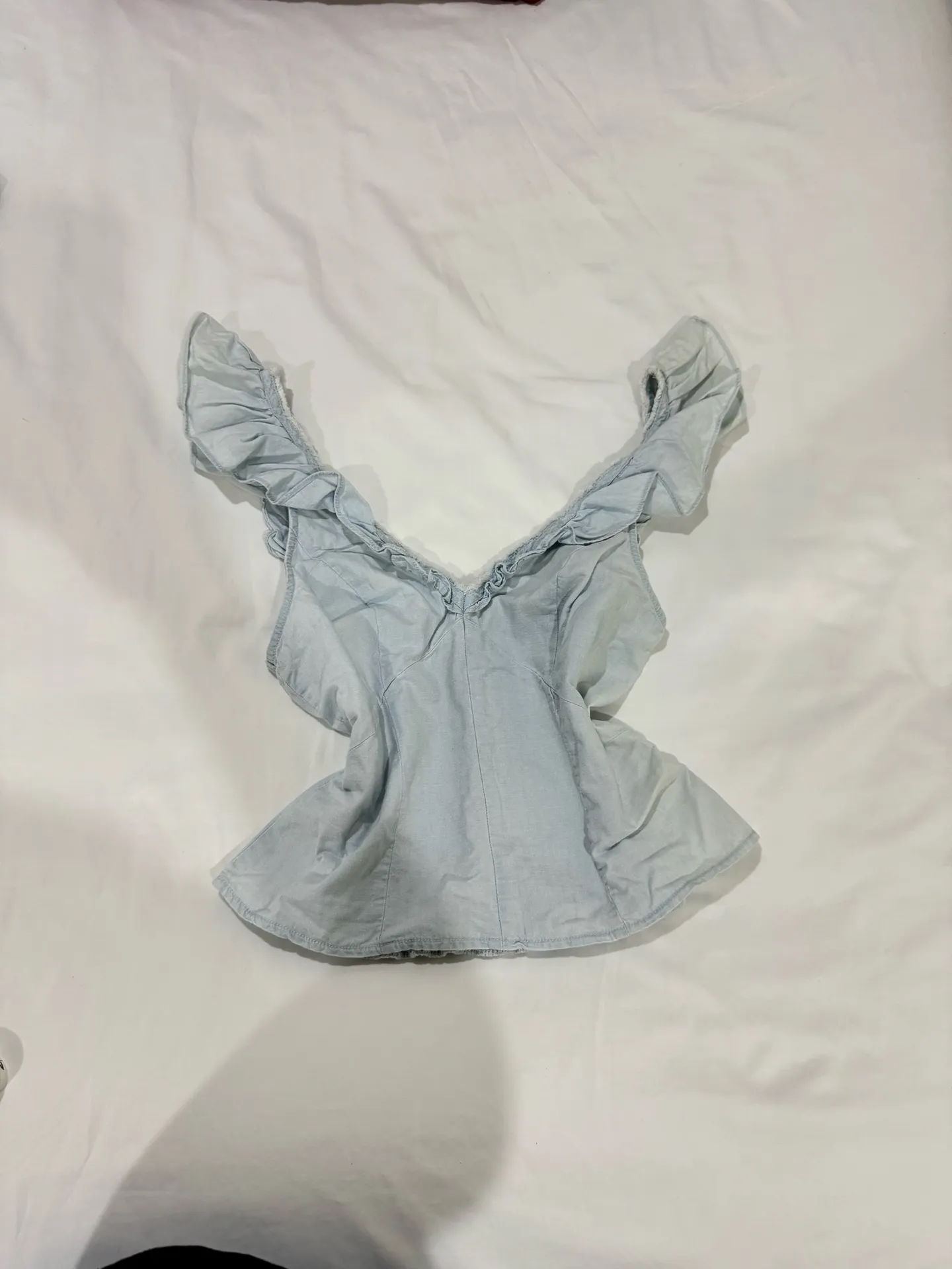 Free People Winona Denim Chambray Ruffle Sleeveless Tank Top- Size Small - Image 3