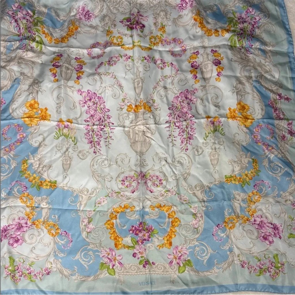 Versace Blue and Gold Silk Scarf EUC - Image 1